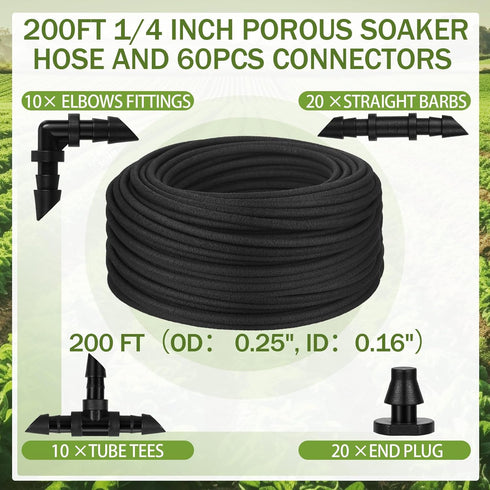 Innconee 1/4 Inch Set (200 Soaker Hose Irrigation Hose Drip Hose for Garden Heavy Duty Drip Irrigation Tubing with Hose