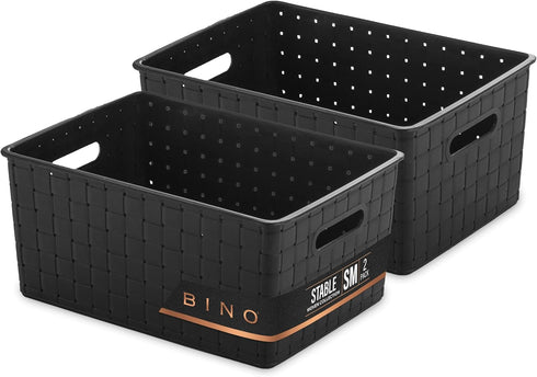 BINO Plastic Storage Baskets Small - Black, Multi-Use Rectangular Cabinet Organizer with Handles for Home Office Storage