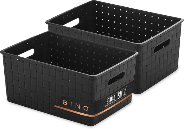 BINO Plastic Storage Baskets Small - Black, Multi-Use Rectangular Cabinet Organizer with Handles for Home Office Storage