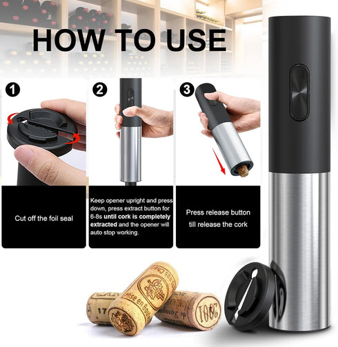 COKUNST Electric Wine Openers - Reusable Corkscrew Opener with Foil Cutter, Battery Operated Stainless Steel