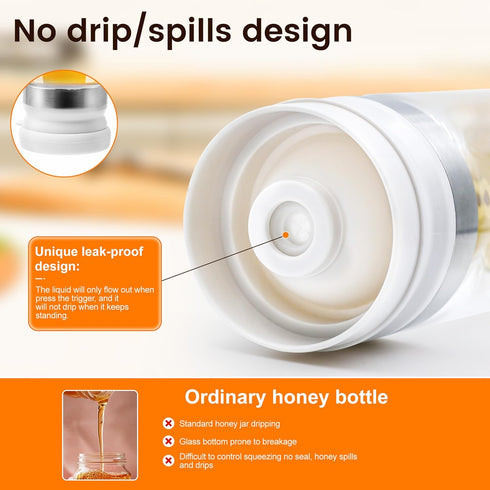 aeloer 12 OZ Glass Honey Dispenser No Drip with Stand, Honey Pot Jar with Handle, Syrup Dispenser for Coffee or Tea