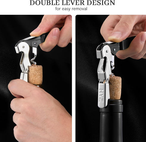 HYZ 2-Pack Wine Opener Waiter Corkscrew, Professional Wine Key with Foil Cutter, Manual Double Hinged (Black)