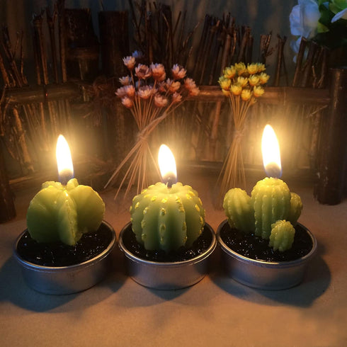 Ornerx Cute Cactus TeaLights, 6 PCS, Succulent Decorative Candles