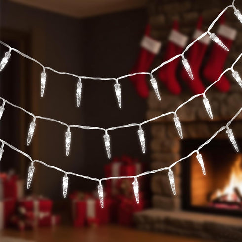 Indoor20ft 40 GRADESIN Christmas Icicle Lights LED Icicle String Lights Battery Operated Powered Christmas Lights