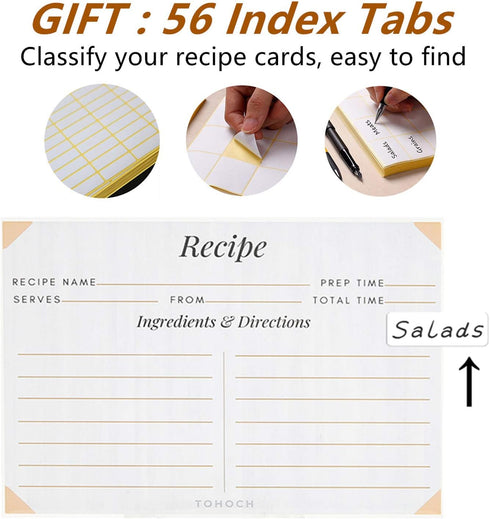 4x6 Recipe Card Protectors, 105 PACK - Thick Clear Recipe Card Covers with 56 Divider Labels, Plastic Sleeves