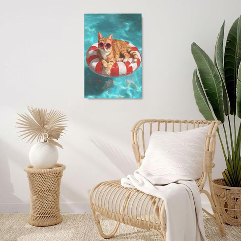 Lunavix 16X24 Funny Cat Bathroom Canvas Wall Art Kitten Ocean Wall Decor Kitten Swim Painting Print Picture Artwork