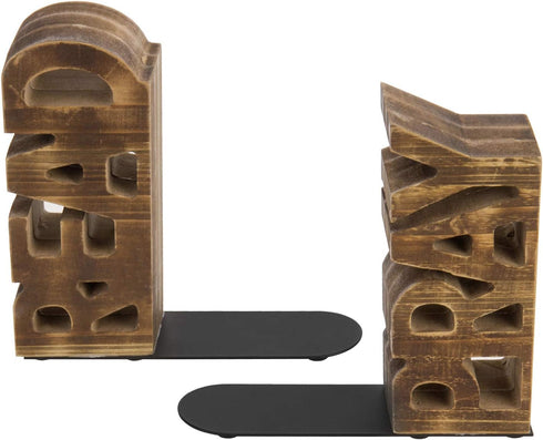 2 Set MyGift Book Ends Christian for Shelves, Wood Bookends Carved in Read and Pray Block Letters, Decorative Book