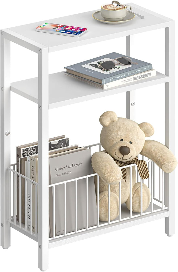 Yoobure Narrow Side Table with Storage Basket, Small End Table for Small