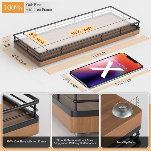 Oak Wooden Kitchen Soap Tray, 11" Sink Countertop Soap Dispenser Sponge Holder, Spice Salt and Pepper Organizer for Dining Room Decorative Perfume Jewelry Tray Coffee Table Centerpieces Decor Walnut