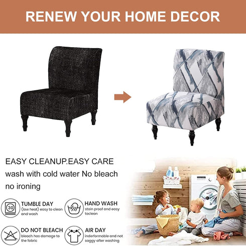 Armless Eco-Ancheng Chair Slipcover - Removable, Washable, Printed Accent Chairs for Living & Dining Room