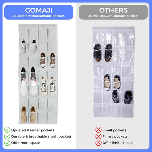 28 4 Closet GOMAJI Large Pockets Over the Door Shoe Organizer with Hooks for Different Widths Doors, Hanging Shoe Rack
