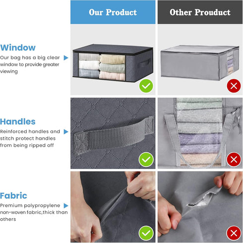 HomeHacks Storage 3-Pack Clothes Organizer Storage Bags, Foldable Storage Box with Large Clear Window for Closet, Dorm,
