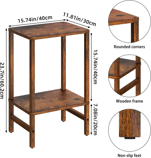 2-Tier YUFAM Side Table End Table Tall Night Stand for Living Room Bedroom Bathroom Office Furniture Brown