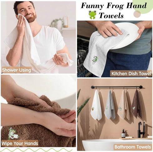 4 Set SmoothNovelty Pcs Frog Bathroom Towels Soft Cotton Hand Towels Embroidered Frog Design Washcloths for Bathroom