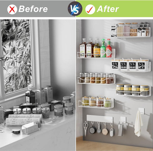 IYEBAU 9 Pack Magnetic Spice Rack for Refrigerator, Magnetic Fridge Shelves W/Adjustable Paper Towel Holder, Hook Rack
