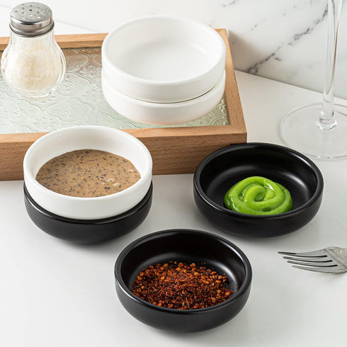 Dipping Bowls Set, 2 oz Ceramic Sauce Dishes, Small Bowls for BBQ, Condiments, Appetizer, Dessert, Set of 6 (Black)