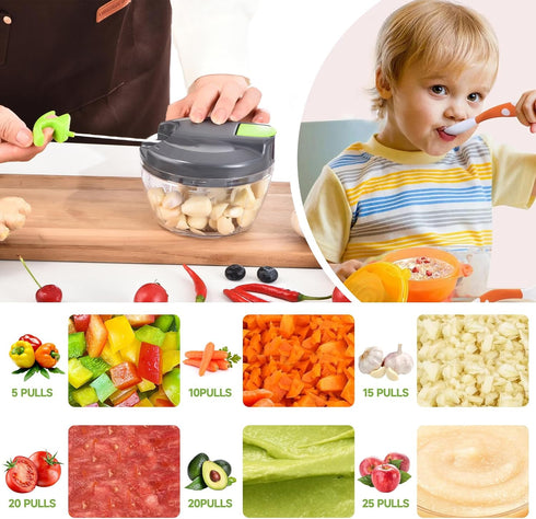 500ml,Gray-green Manual Food Processor Vegetable Chopper, Portable Hand Pull String Garlic Mincer Onion Cutter