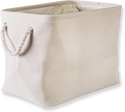 DII Collapsible Variegated Polyester Storage Bin, Medium Cream with Cotton Handles