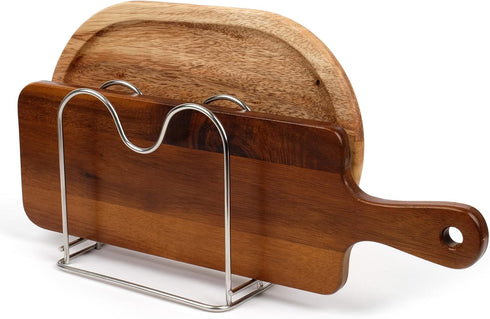 Stainless Steel Wire Cutting Board Holder, Cutting Board Rack Organizer Kitchen with 2 Sectional