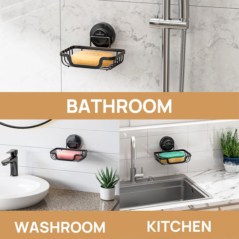 LEVERLOC Soap Dish, Soap Bar Holder for Shower Suction Cup Wall Mounted, Stainless Steel No-Drilling Removable