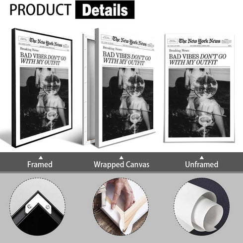 Generic 8x12in Retro Black and White Canvas Wall Art Funny Magazine Cover Newspaper Poster Vintage Disco Ball Bar Cart