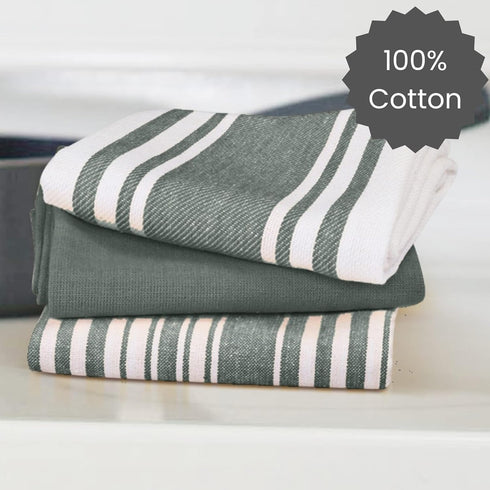 Cotton Clinic Kitchen Dish Tea Towels, 16x28 Ring Spun Cotton Set of 5, Gray, Dish Cloths, Bar Towels