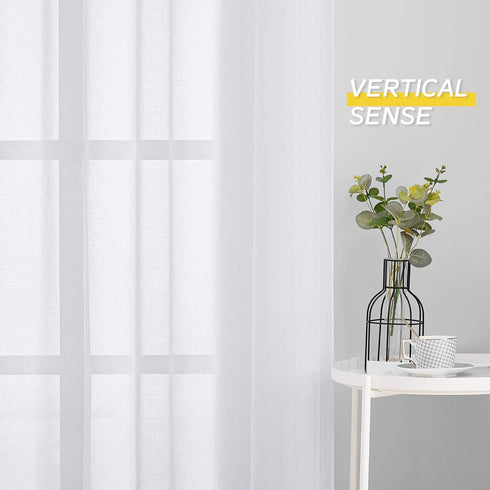 NICETOWN Sheer Curtains for Living Room, Grommet Top Faux Linen Semitransparent Curtains, 84 inches Long, White
