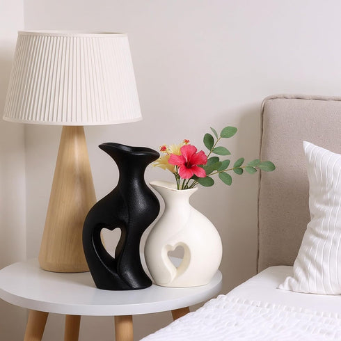 Set Ceramic Vase Hollowed Heart Flower Vase for Modern Nordic Boho Home Decor, Aesthetic Decor for Table Centerpiece