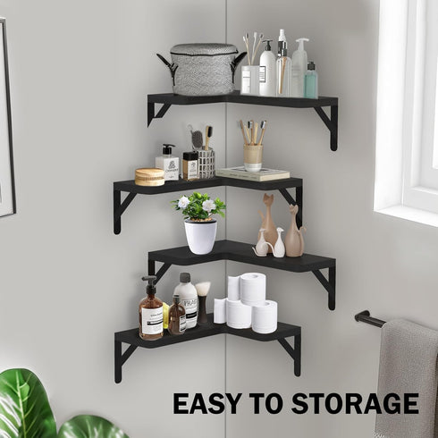 Set 4, Muzilife Corner Floating Shelves Wooden Floating Shelve of Wall Mounted for Storage, L-Shaped Shelves for Wall