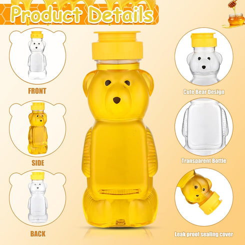 8oz 50 2 (36-set) Plastic Honey Bear Bottle Mini Honey Jars Party Favors Small Honey Bear Bottles with Lids Bear Shape