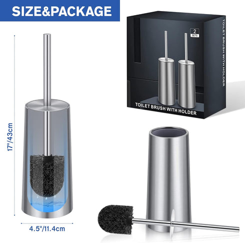 Wsedor 2 Pack Toilet Brush and Holder, Toilet Brush Stainless Steel, Toilet Bowl Brush for Bathroom Toilet-Ergonomic