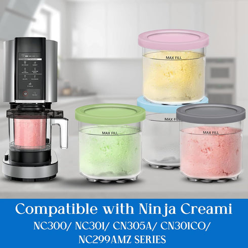 4 pack Set, NC299AMZ NC300s Creami Pints and Lids for Ninja - Creamy Icecream Containers Cups Jars Tubs Canisters