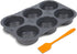 Hamburger Bun Pan Non-Stick Silicone Baking Mold, 4-in Cups, 6-Cavity Perforated - Includes Basting Brush