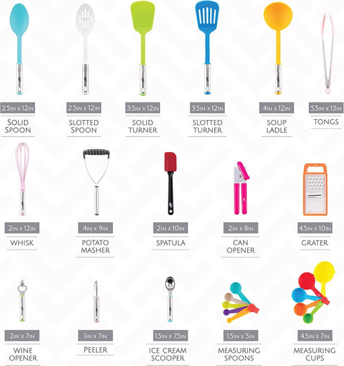 Kitchen Utensils Set, Cooking Utensil Set Kitchen Gadgets, Pots and Pans set Nonstick and Heat Resistant, 24 Pcs Nylon and Stainless Steel, Spatula Set, Apartment Essentials Kitchen Cookware Sets by Kaluns