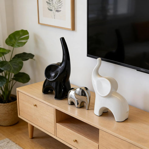 GZDDYUMYJX Set 3,Modern Elephant Statue of Ceramic Decor Statue,Good Luck Elephant,for Bookshelf Living Room Office