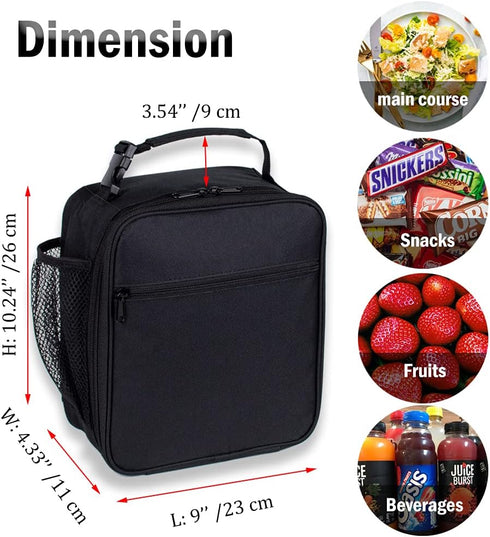 Black Lunch Box for Teens Boys Kids Men - Insulated Thermal Tote Cooler Bag for Girls Women, Portable and Reusable