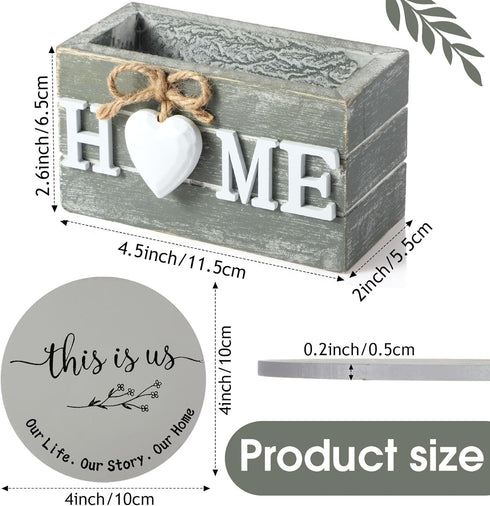 Set 6 4'' Queekay Coasters of House Warming Gifts New Home Wooden Farmhouse Drink Coasters with Holder Funny Decoration