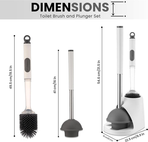 ToiletBuddies Set 2 1 Set Toilet Brush & Plunger - Toilet Bowl Brush and Holder, Refillable Liquid Dispenser Brush