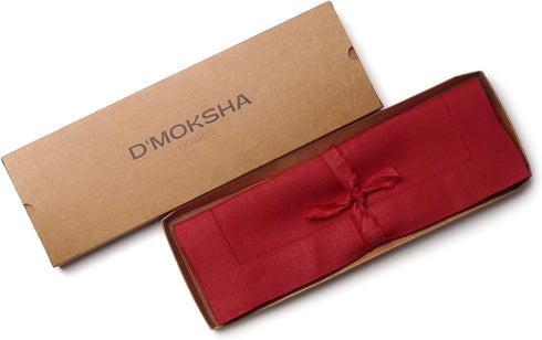 D'Moksha Homes Red Linen Placemats, Set of 4 Classic Hemstitch 14 x 19 Inch, 100% Pure Linen Table Mats