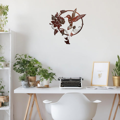Zoihet Round Metal Bird Wall Art Decor - Hummingbird Silhouette for Your Patio, Garden, and Fence Art Decor (Brown)