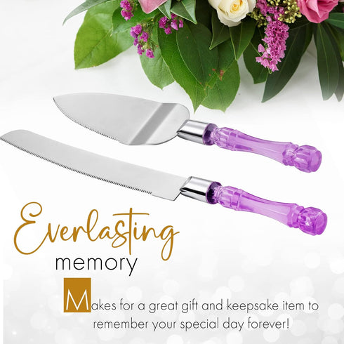 Cake Knife and Server Set, Acrylic Faux Crystal Handles for Wedding and Parties