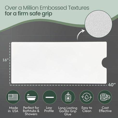 Peel and Stick Bathtub Mat, White Adhesive Vinyl Anti Slip with Drain Cut Out, 16" X 40"