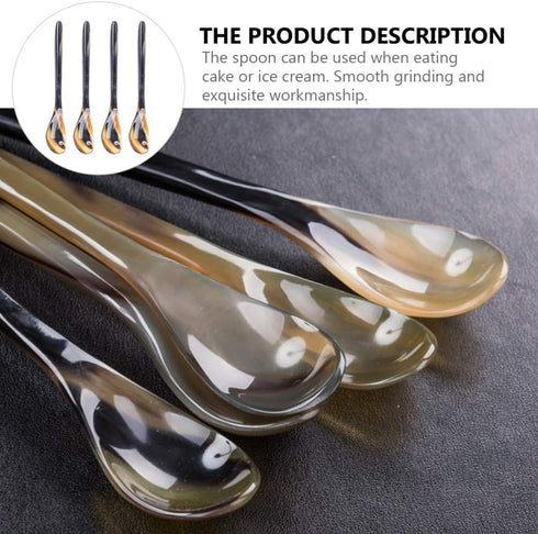 YARNOW 4 Pcs Small Ox Horn Caviar Spoons, Mother of Pearl Soup Spoons for Dessert and Tea