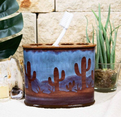 Ebros Rustic Southwestern Desert Cactus Figurine, Arizona Wilderness Bathroom Accent, Decorative Toothbrush Holder