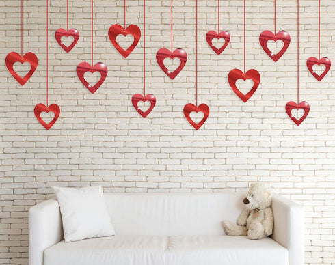 JOZON 40 Pieces Valentine's Day Glitter Heart Foil Hanging Decorations - Red Hearts Hanging Ornaments for Party Supplies