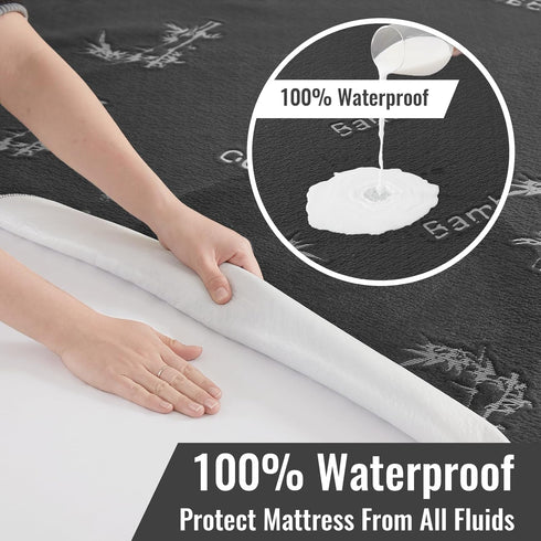 Twin Size Mattress Protector Waterproof, Cooling Mattress Pad Fitted 6-18 Inch Deep Pocket, 3D Air Fabric Soft Double Bed Mattress Cover Noiseless Washable for Bedroom, Hotel, Gray by BEDLORE