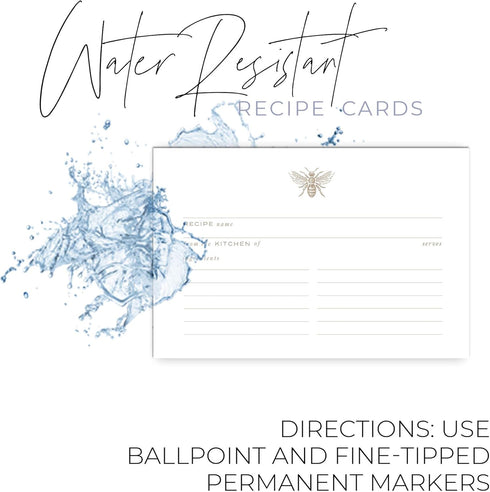 Gold Bee Recipe Cards from Dashleigh: 48 Water-Resistant, Double-Sided Cards, 4x6 inches