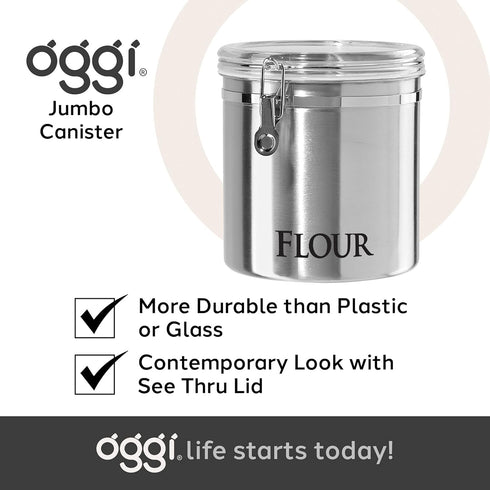 8" Oggi Jumbo Stainless Steel Flour Clamp Canister - Airtight Food Storage Container Ideal for Kitchen & Pantry Storage