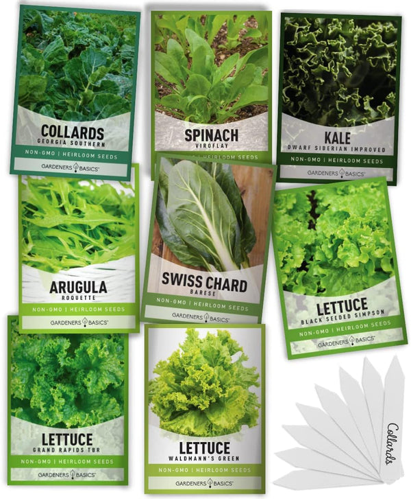Gardeners Basics, 8 Leafy Garden Greens Seeds for Planting Individual Packets -