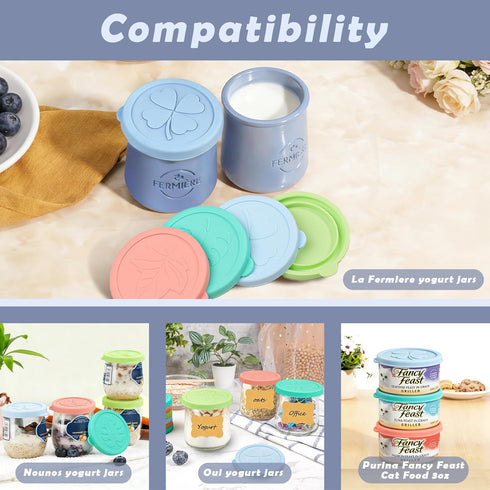 12 Pack 4.9 oz 5oz La Fermiere Yogurt Jar Lids, Silicone Yogurt Jar Lids for La Fermiere, Colorful Cover for Oui Yogurt